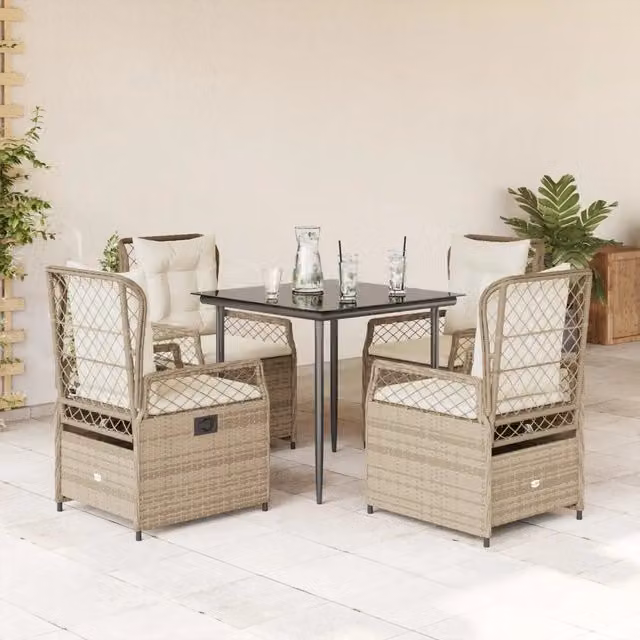 Set da Pranzo da Giardino 5 pz con Cuscini Beige in Polyrattan 3263014