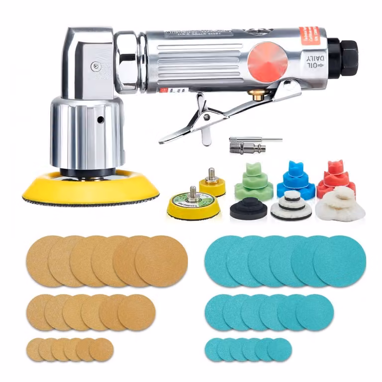 set di 58 smerigliatrici pneumatiche - Smerigliatrice angolare da 15.000 giri/min - Smerigliatrice a bastone da 3 CFM - 90 PSI (6,2 bar) - Pad in schiuma per mini lucidatura (2,5/5/7,6 cm) - Ideale per ferro legno plastica metallo marmo