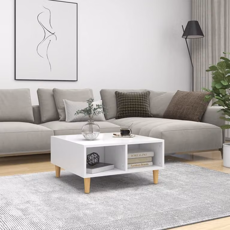 Tavolino The Living Store bianco 60x60x30 cm in materiale ligneo