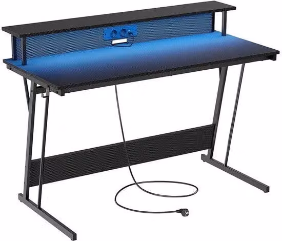 Scrivania con sostegno monitor - tavolo da lavoro - stazione di lavoro - progettata ergonomicamente - 55 cm x 135 cm x 76 cm - nero