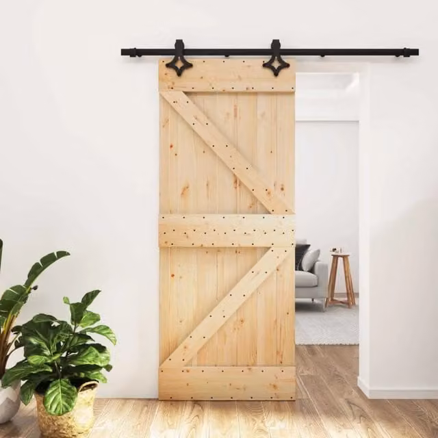 Porta scorrevole moderna vidaXL in legno e acciaio, colore marrone e nero, L: 85 cm, H: 210 cm