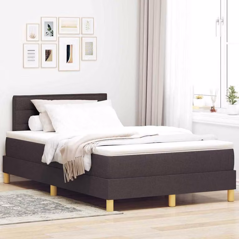 Maison Exclusive - Letto con boxspring e testiera in tessuto, color marrone scuro, dimensioni 120 x 190 cm