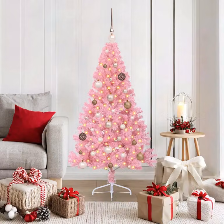 Albero di Natale artificiale con luci LED warm white vidaXL, colore rosa, Altezza: 150 cm