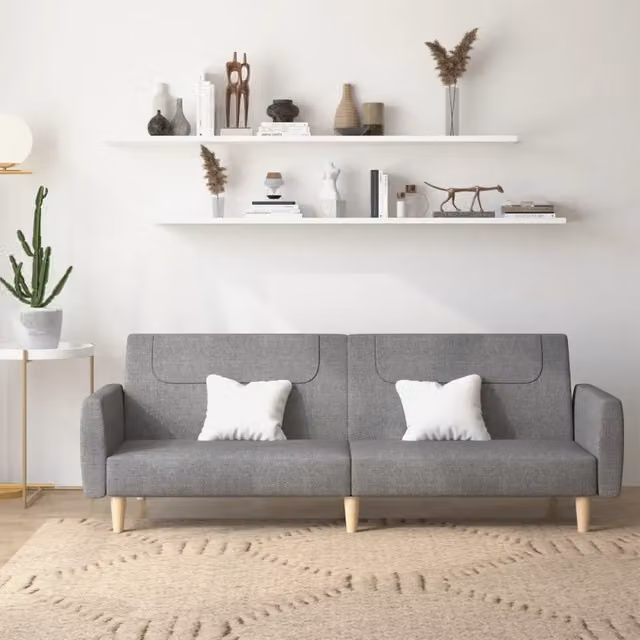 Divano Letto Click Clack vidaXL Grigio con Struttura in Legno Solido e Poggiatesta Regolabile, Dimensioni Letto: 100 x 200 cm
