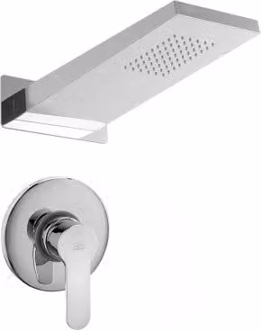 Set doccia Paffoni Blu con miscelatore a vista, soffione rain a sbalzo e colonna rigida, colore argento e blu, L: 22 cm, H: 50 cm