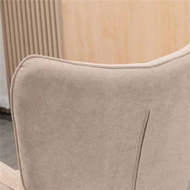 POLTRONA RELAX CON POUF POGGIAPIEDI IN VELLUTO A COSTINE CON SCHIENALE ALTO E BRACCIOLI BEIGE