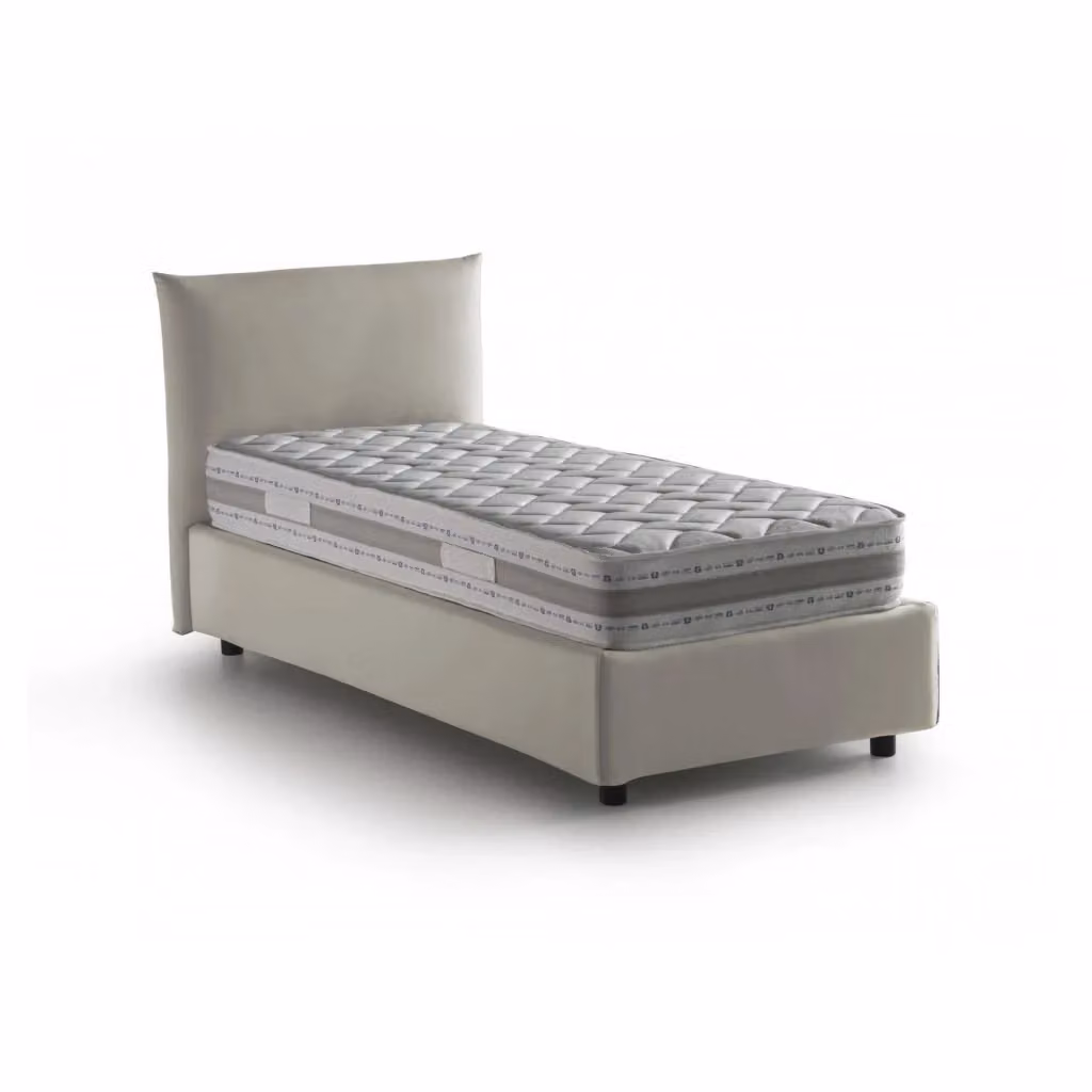 Letto singolo contenitore Azeglio di Talamo Italia con materasso incluso, rivestimento in tessuto beige, apertura frontale – 2