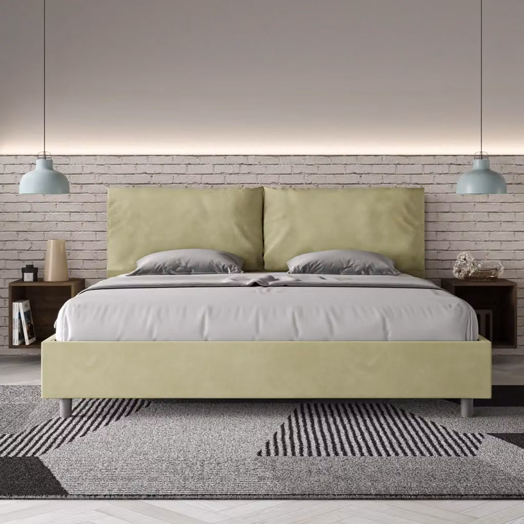 Letto Matrimoniale King Size Antea Large Tè Verde con Rete Imbottita in Microfibra e Cassetti L/P/H: 200 x 200 x 110 cm – 2