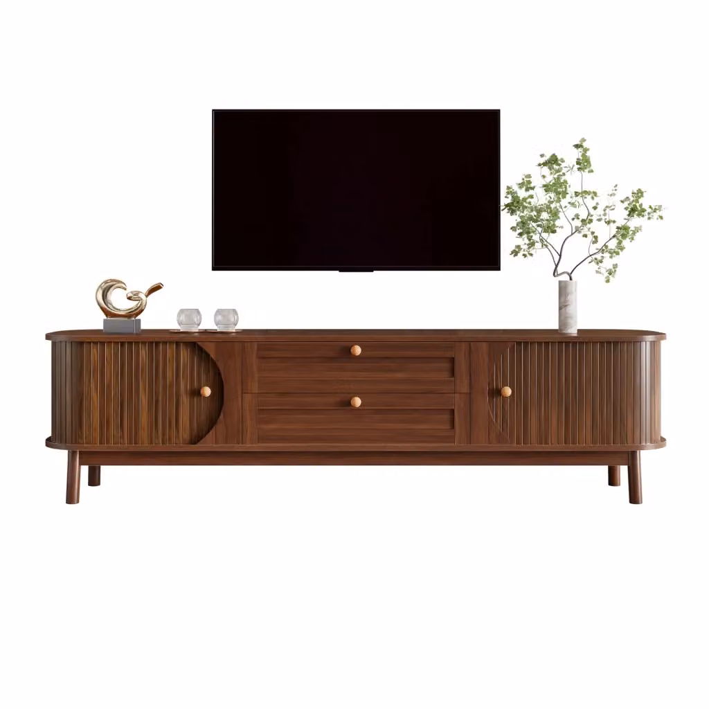 Mobile TV Chicfurn in MDF con 2 Ante scorrevoli e 2 Cassetti per Soggiorno, Stile Mid-Century, Colore Marrone, L: 170 cm, P: 39,5 cm, H: 46 cm – 2