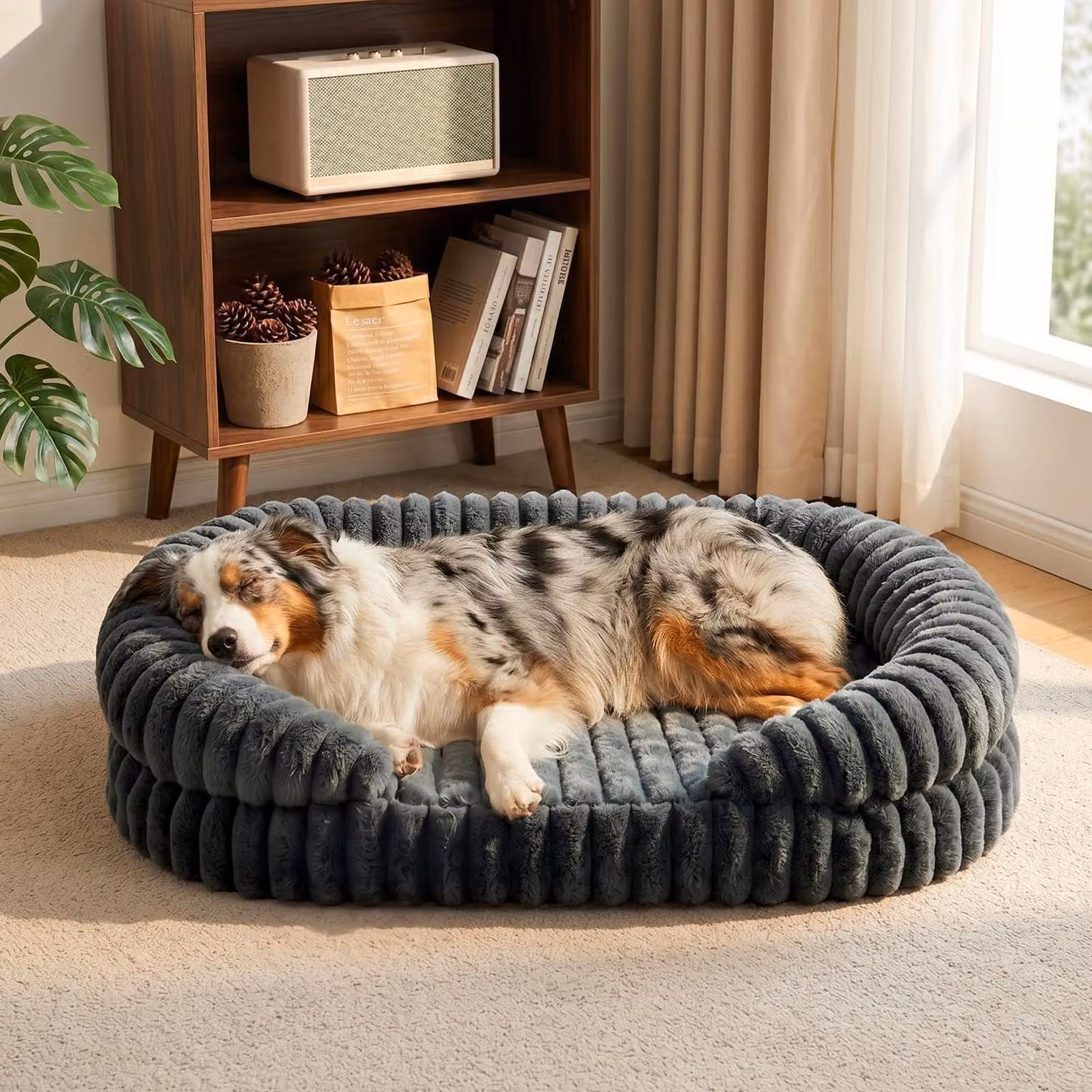 Cuccia ortopedica per cani, colore grigio, dimensioni L: 109x84 cm. Imbottitura removibile e lavabile