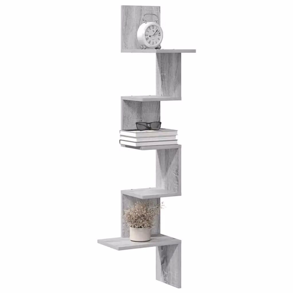 Scaffale Angolare da Muro vidaXL Grigio Sonoma con Pannello Posteriore in MDF L/P/H: 32 x 32 x 127,5 cm