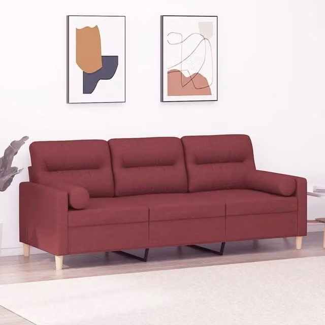 vidaXL Divano a 3 Posti Moderno in Tessuto Rosso con Cuscini e Coperture Rimovibili L: 198 cm, P: 80 cm, H: 77 cm