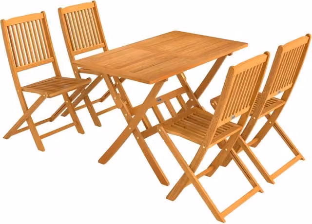 Set 5 Pezzi da Pranzo per Giardino Tavolo e 4 Sedie Pieghevoli in Legno di Acacia Naturale
