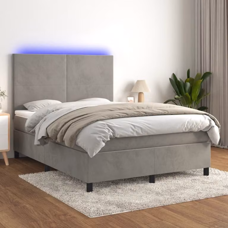 Maison Exclusive - Letto a Molle Materasso e LED Grigio Chiaro 140x200 cm Velluto