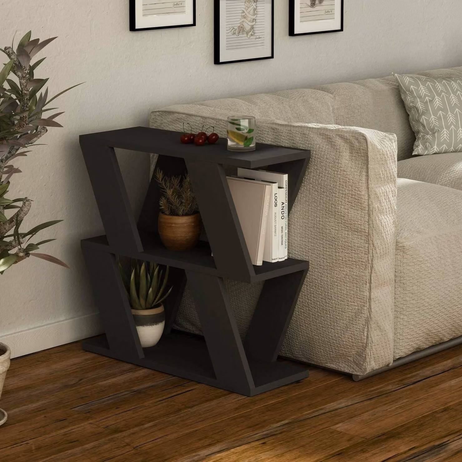 Dmora Tavolino da Salotto Beniamina 22x60x57h cm Nero Antracite, 2 Vani Multiuso