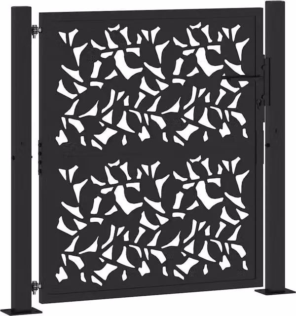 Cancello singolo da giardino in acciaio nero con design a foglia CFW6279025