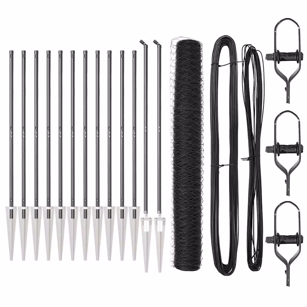 Recinzione esagonale con palo vidaXL in acciaio rivestito in PVC, Grigio, L: 25 m, H: 1,4 m