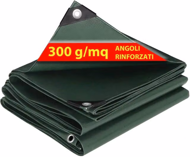 Telo Impermeabile da Esterno Verde (8mt x 10mt) - 300 g/m² Telone con Occhielli Rinforzati, Resistente ai Raggi UV e agli Strappi, per Barche, Legna, Piscine, Mobili da Giardino, Auto
