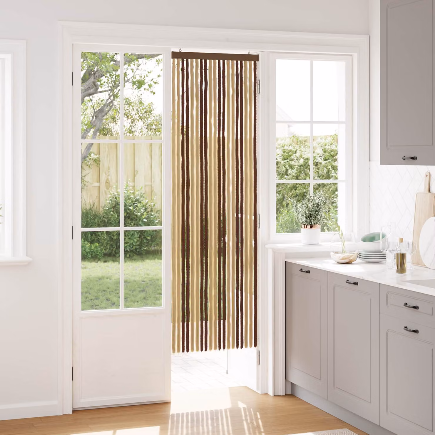 vidaXL Tenda per insetti a righe in chenille marrone e beige L: 56 cm, H: 185 cm