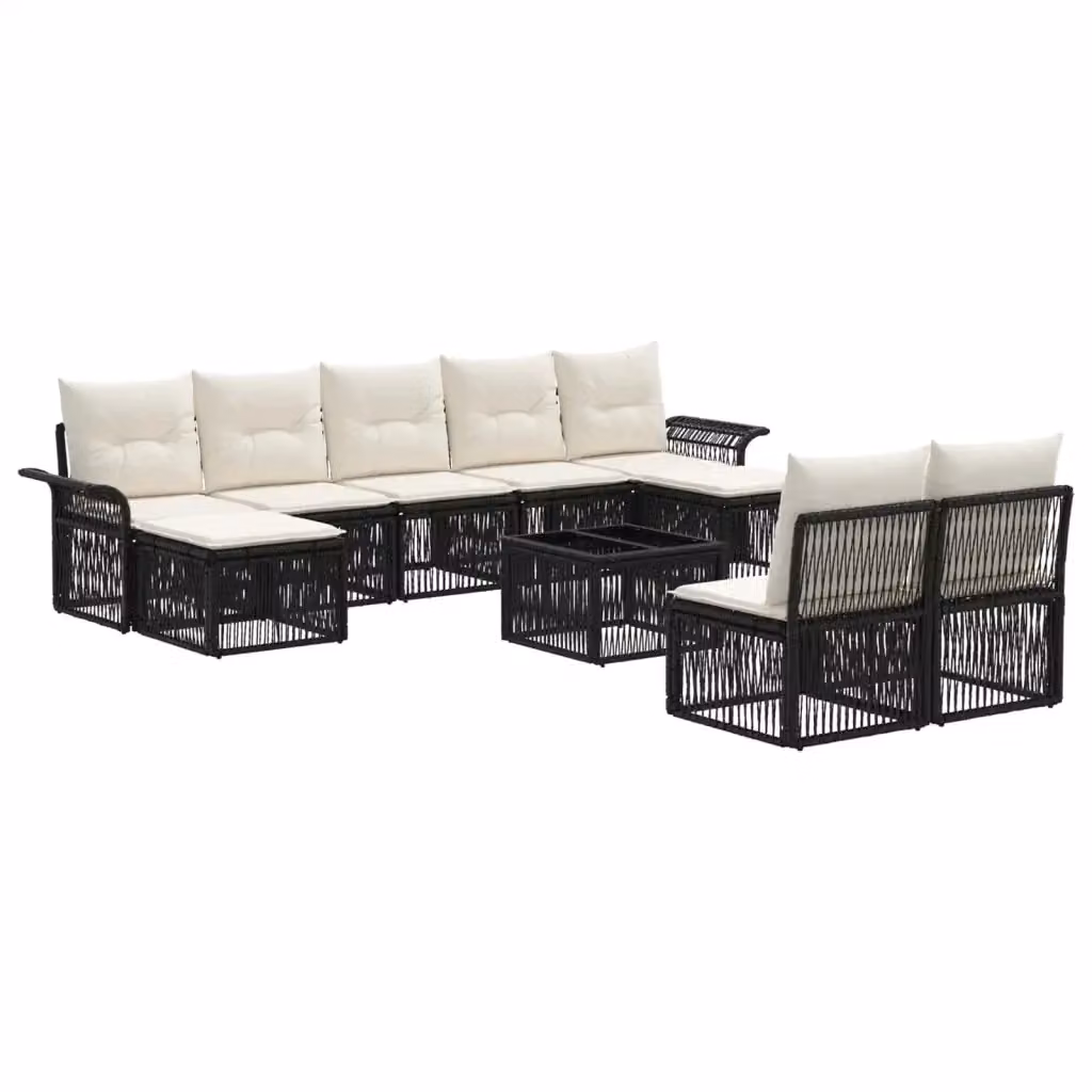 Set Divano da Giardino vidaXL a forma a U in Polyrattan Nero con Tavolino e Ottoman, 10 Pezzi – 2
