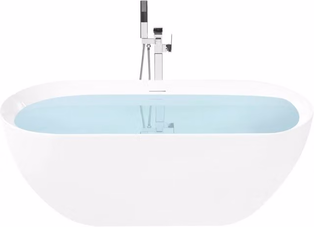 Vasca da Bagno Freestanding Bianca in Acrilico Ovale 169 x 75 cm Moderna con Bordo Sottile