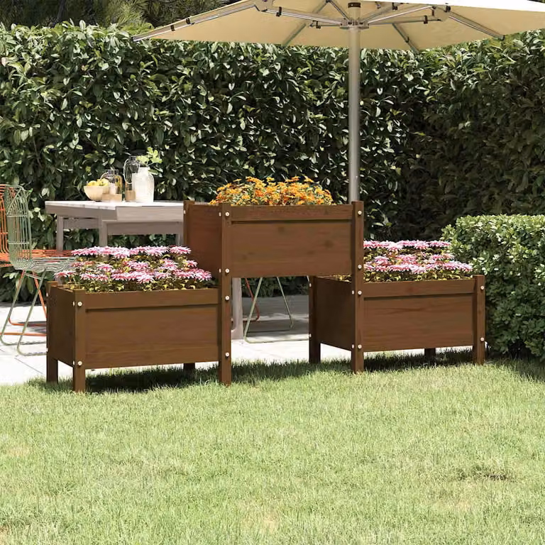 Fioriera rialzata vidaXL in legno massello di pino, colore marrone ambra, L: 178,5 cm, P: 44 cm, H: 75 cm