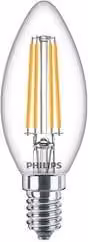 Lampadina LED Philips a candela con filamento, attacco E14, 6,5 W, 806 lumen, luce bianco caldo, trasparente