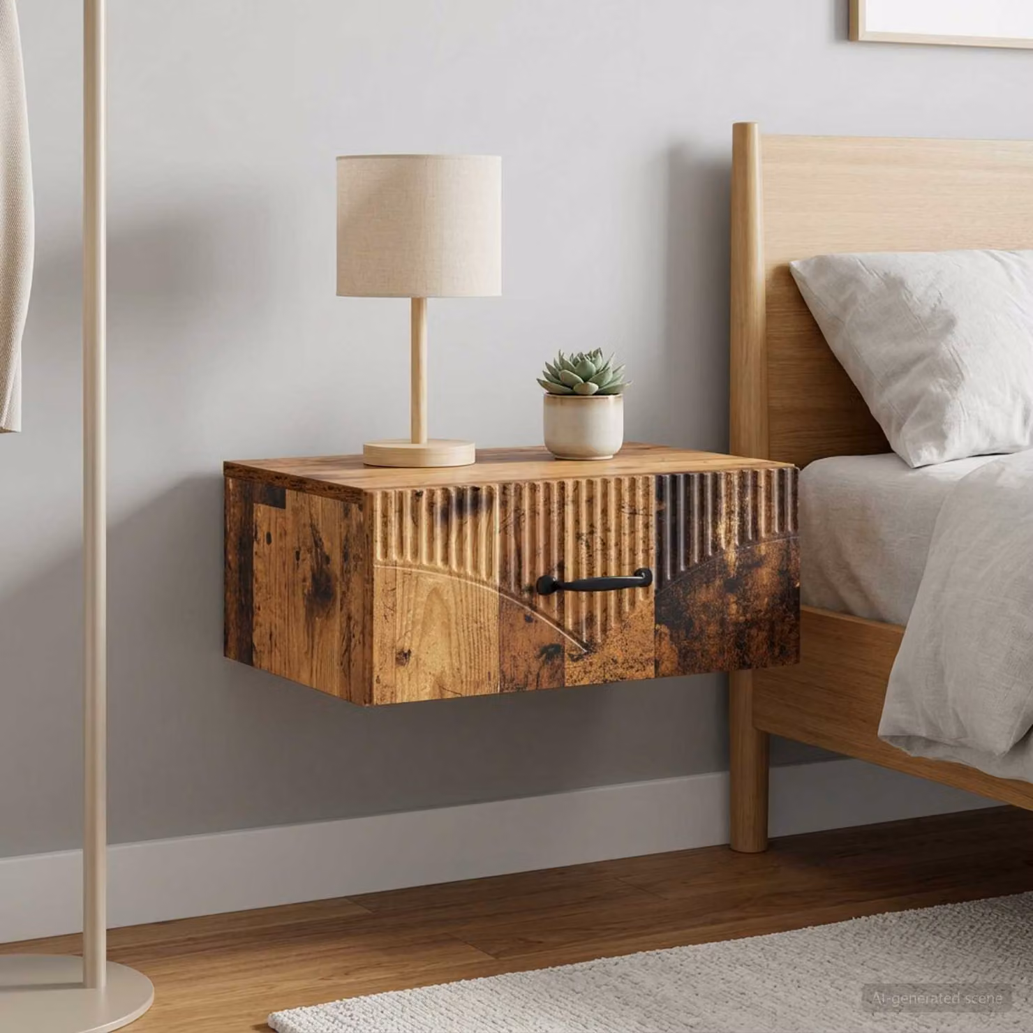 Set di 2 comodini sospesi vidaXL in legno color marrone, L 49 cm x P 34,5 cm x H 20 cm