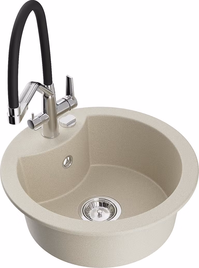 Mexen Diego lavello da cucina in granito a una vasca con miscelatore Duo, beige - 6512-69-671701-07