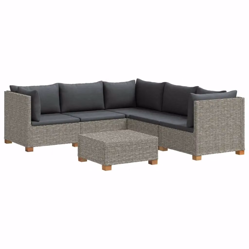 Set Lounge da Giardino a Forma di L vidaXL in Polyrattan con Cuscini Grigi e Tavolino da Esterno – 2