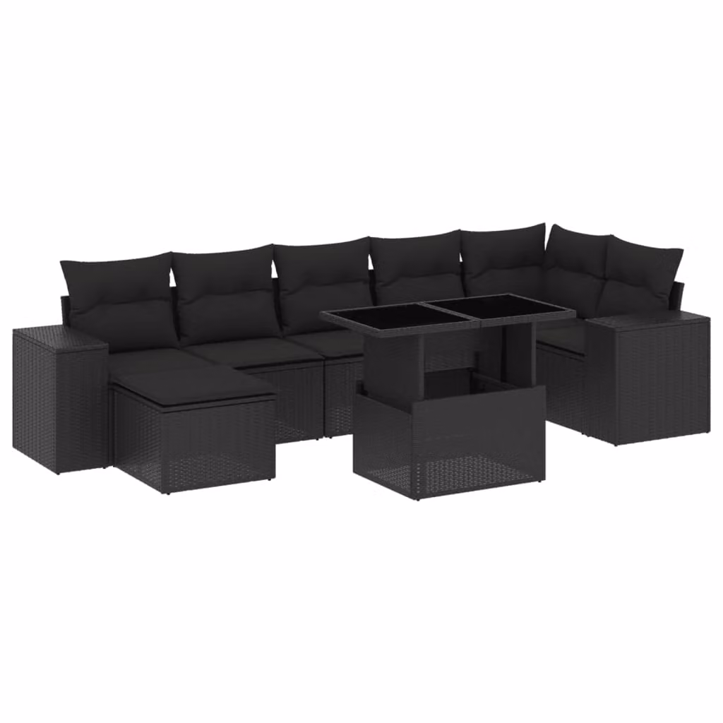Set Divani da Giardino con Cuscini 8 pz Nero in Polyrattan