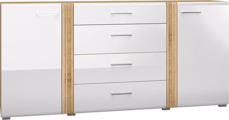 FURNLUX Credenza Adagio Rovere e Bianco Puro Lucido 190cm / Colore principale: Bianco / Dimensioni: 190 x 90 x 42 cm