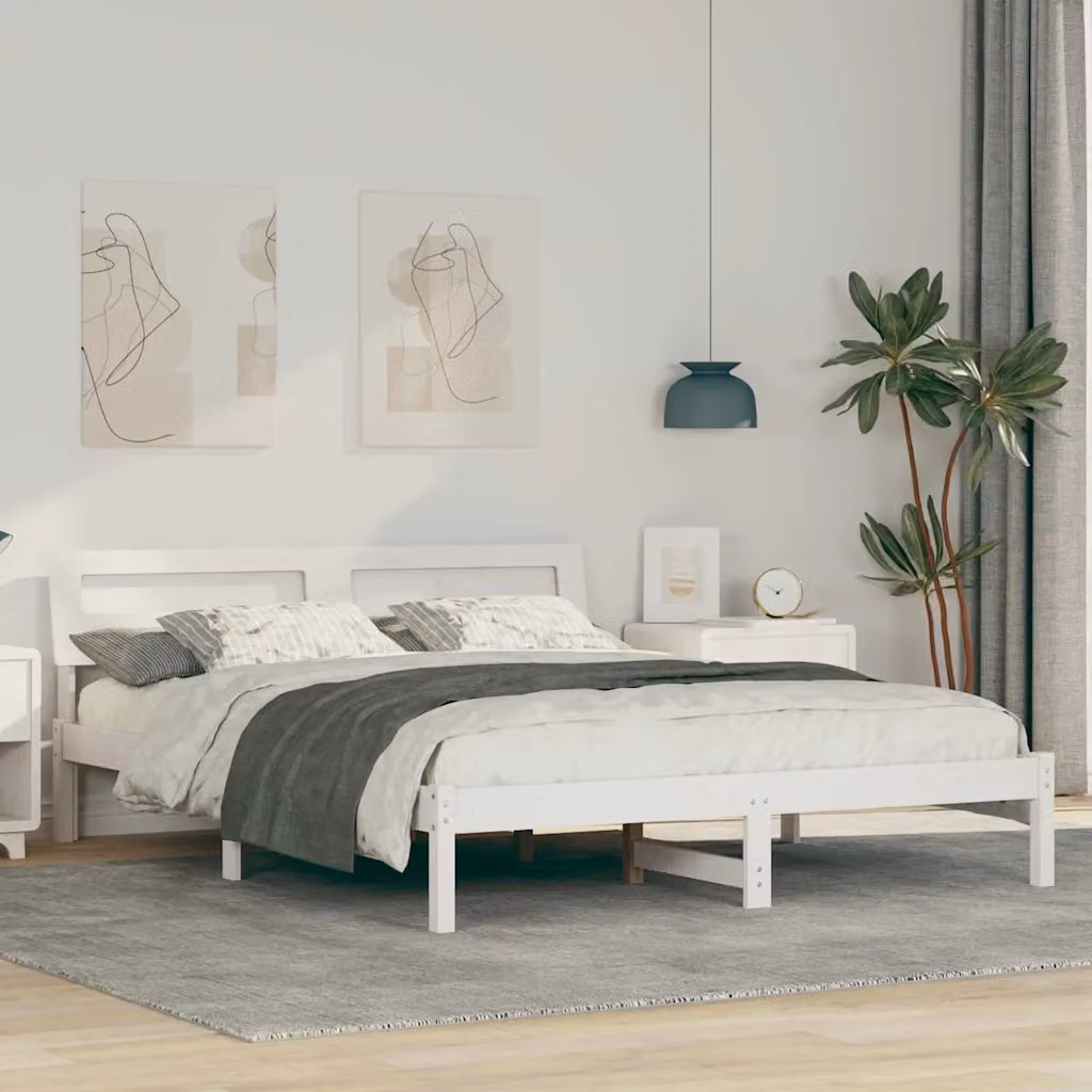 Struttura del letto moderna vidaXL in pino massello bianco L/P/H: 200 x 140 x 73 cm – 1