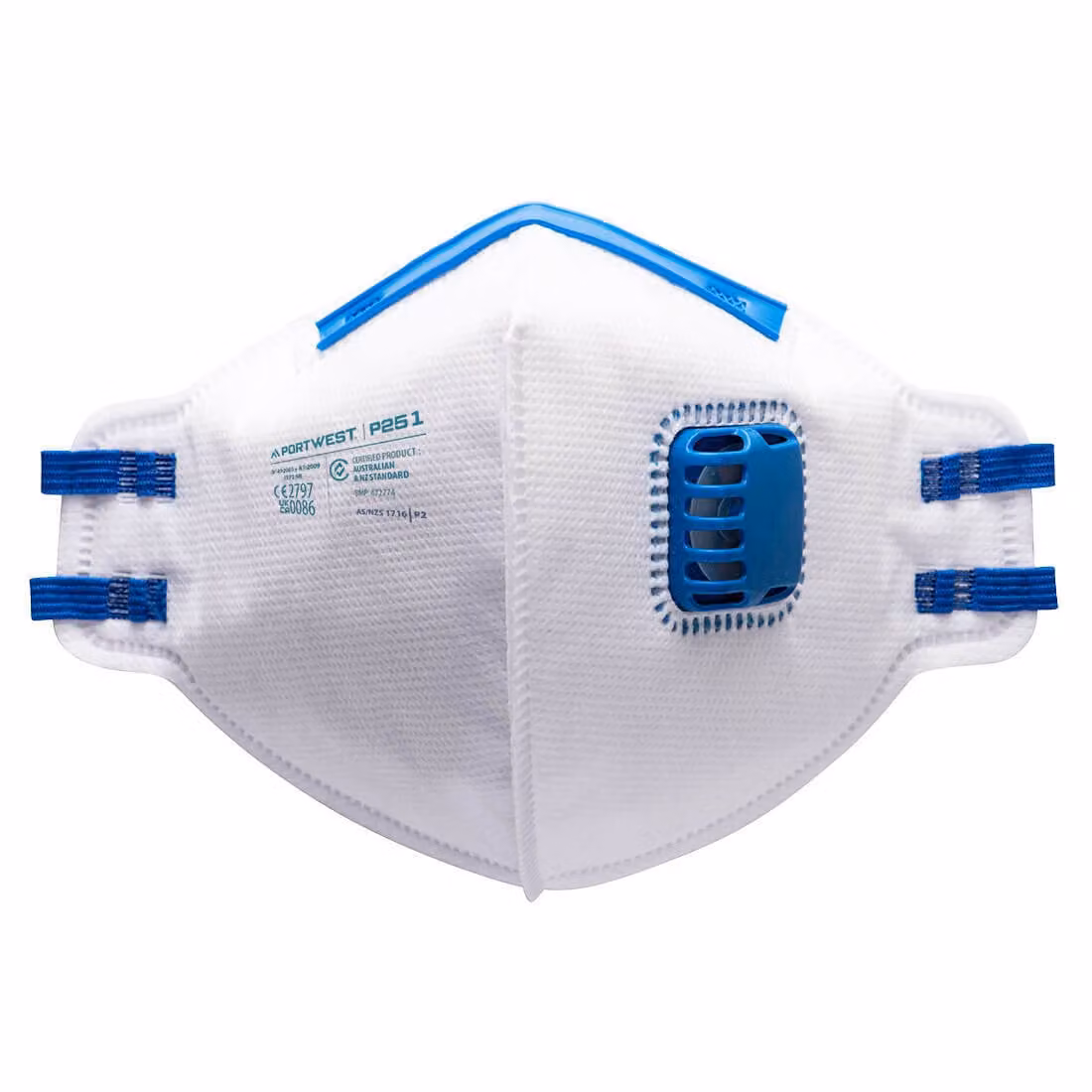 Portwest P251 FFP2 Maschera pieghevole per polveri sottili con valvola Bianco