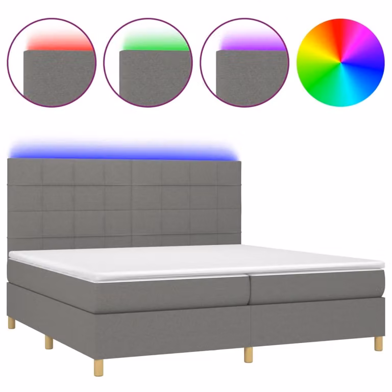 Letto a Molle Materasso e LED Grigio Scuro 200x200cm in Tessuto