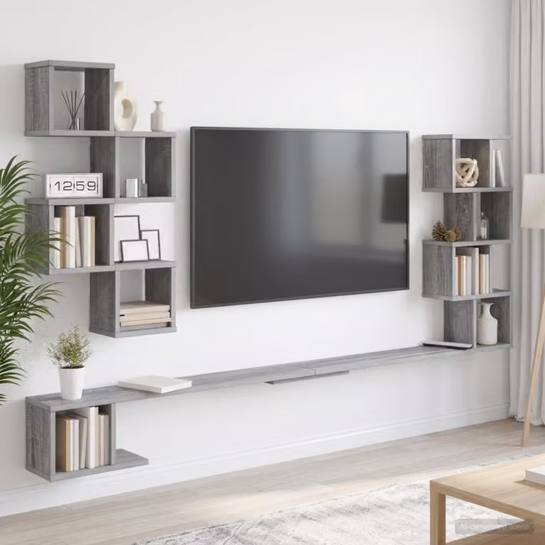 vidaXL Mensola per TV da muro moderna in MDF grigio L: 200 cm, P: 15 cm, H: 94 cm