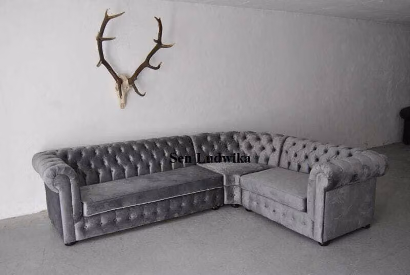 Samt Chesterfield Sofa Couch Polster Eck Garnitur Wohnlandschaft Stoff Sitz Ecke