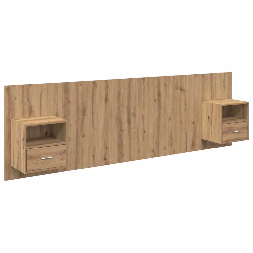 Set di 3 pezzi Testata con Comodini a Parete vidaXL in Legno Rovere Marrone Moderno – 2