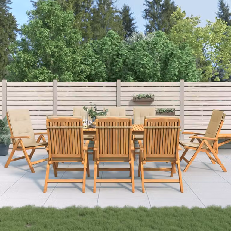 Set di 8 sedie pieghevoli reclinabili con cuscini vidaXL in legno di teak marrone e beige