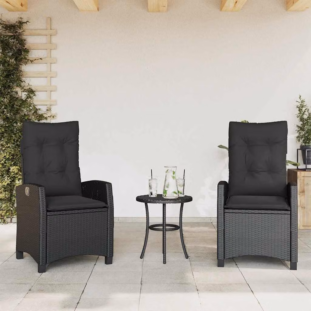 Set di 2 sedie reclinabili da giardino vidaXL in polyrattan nero con cuscini