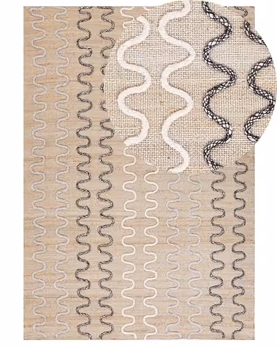 Beliani Tappeto area Boho Juta Rettangolare Basso Pile 160 x 230 cm Beige