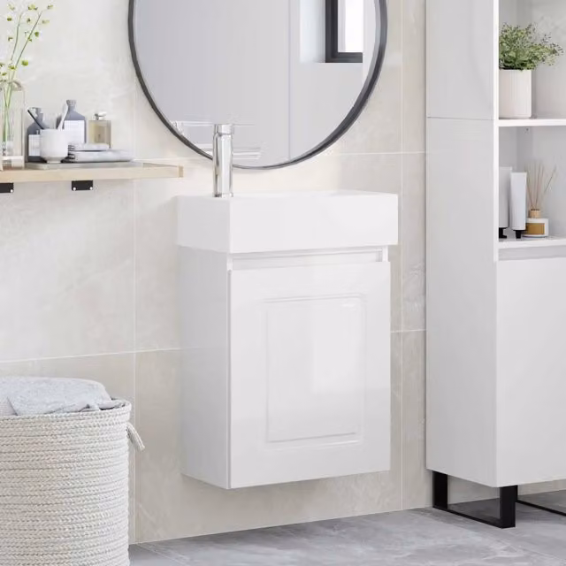 Mobile bagno sospeso vidaXL Bianco Lucido L: 45,5 cm, P: 22,5 cm, H: 84 cm
