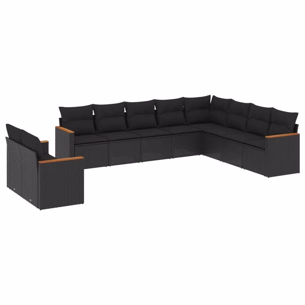 Set di Divani da Giardino vidaXL 10 Pezzi in Polyrattan Nero con Cuscini Imbottiti e Rivestimenti Rimovibili – 2