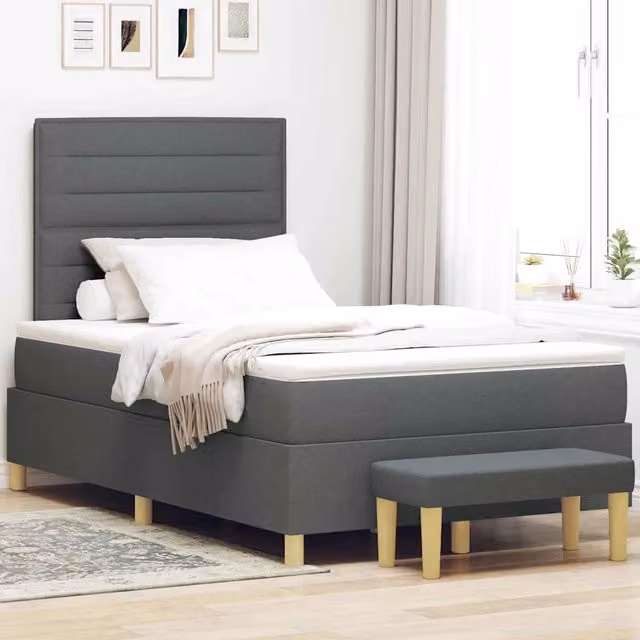 Letto con testiera in tessuto grigio vidaXL L/P/H: 200 x 120 x 128 cm
