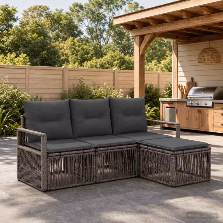 Maison Exclusive - Set da giardino composto da 4 pezzi, divano in rattan sintetico, colore grigio