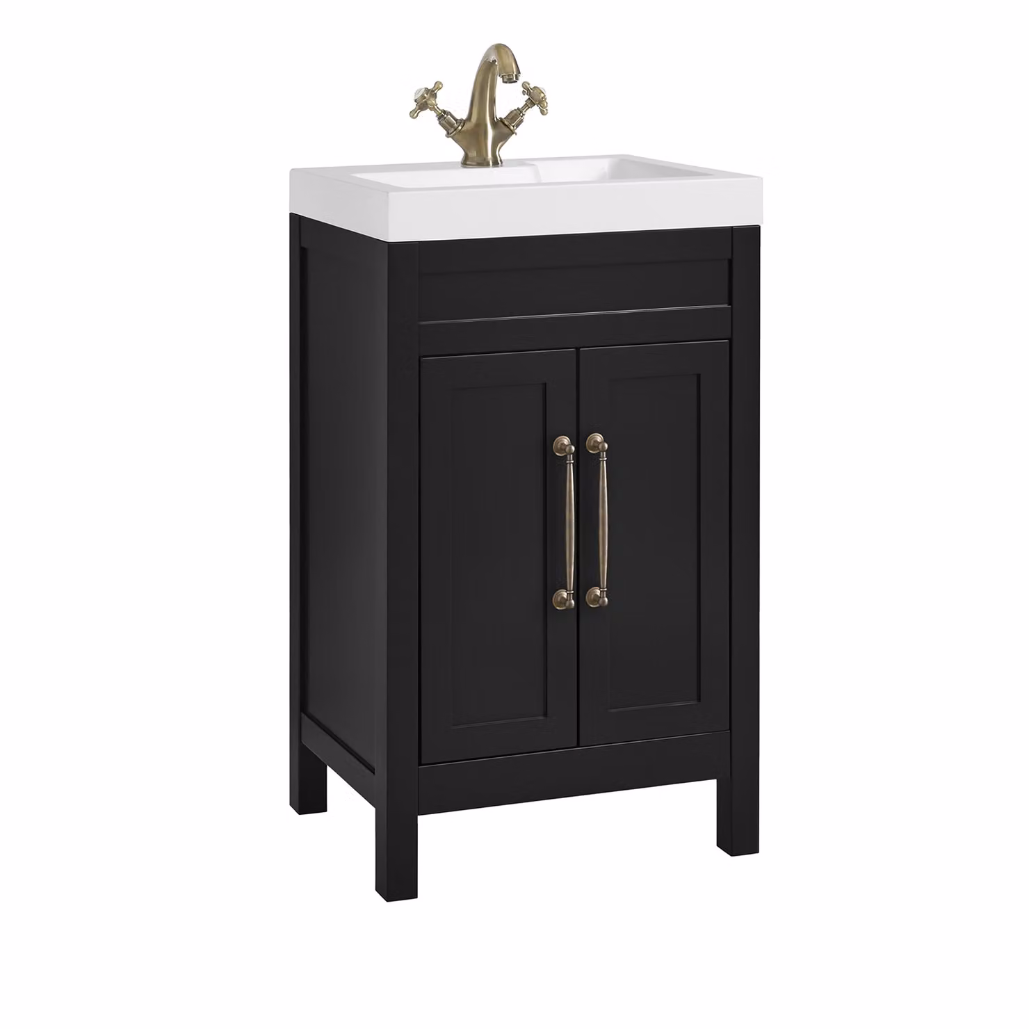 Mobile Bagno Grigio Nero da 500mm con Lavabo e Maniglia Classica con Barra a T in in Ottone Spazzolato - Warwick