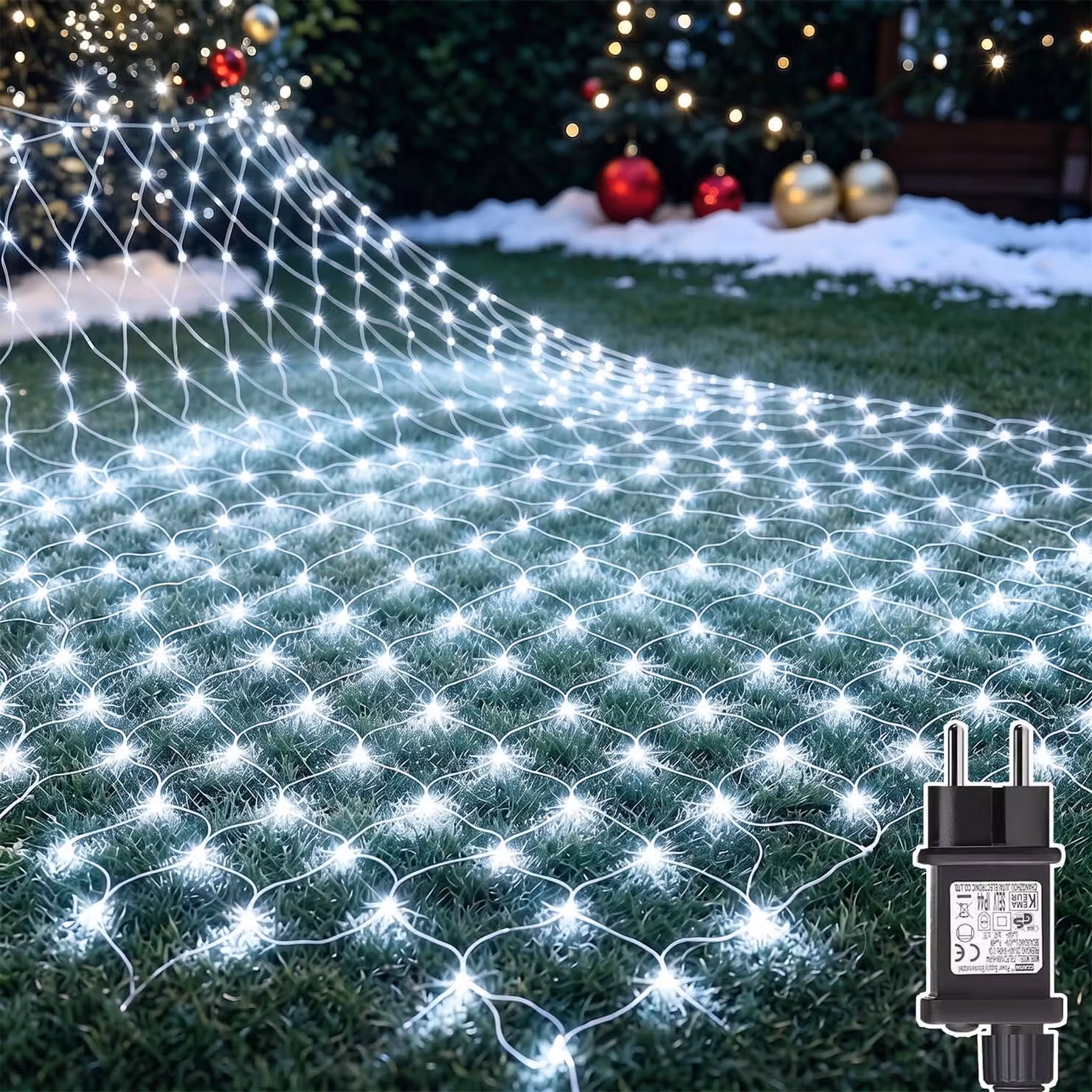 Catena luminosa, dimensioni 3x2 metri, 200 LED, luce bianca fredda, grado di protezione IP44, timer, 8 modalità