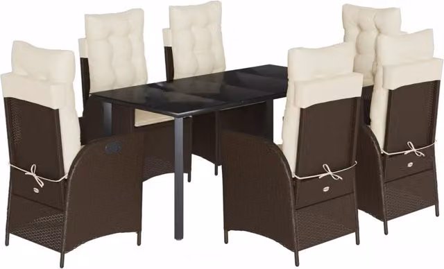 Set da Pranzo da Giardino 7pz vidaXL in Polyrattan Marrone con Piano in Vetro – 2