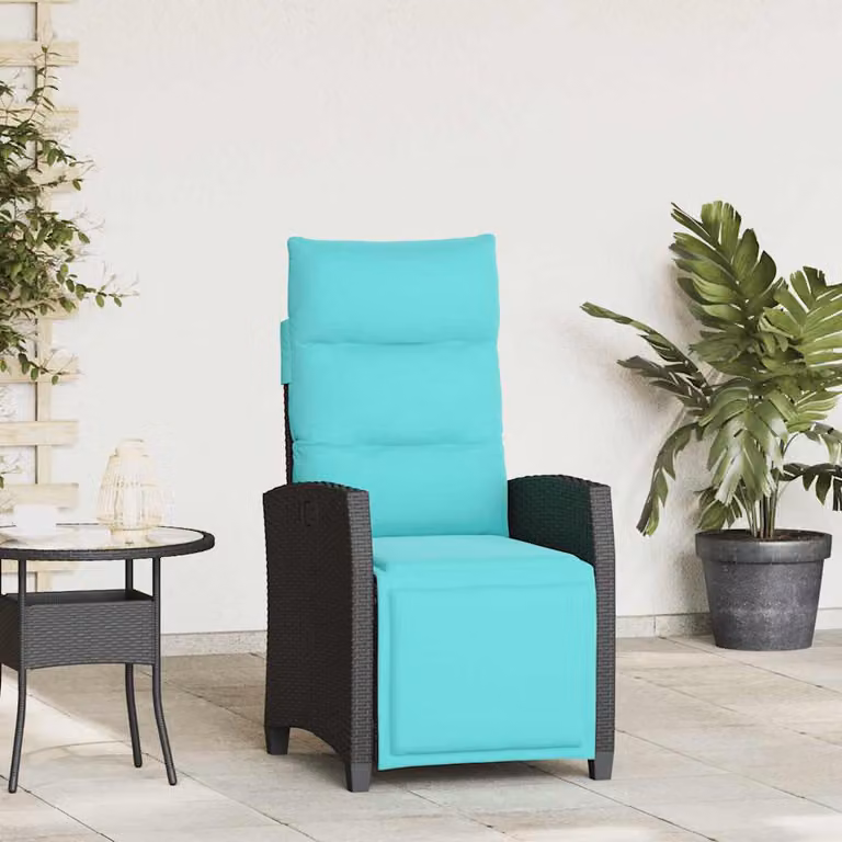 Set di sedie reclinabili da giardino con tavolino vidaXL in rattan e metallo, colore nero e turchese