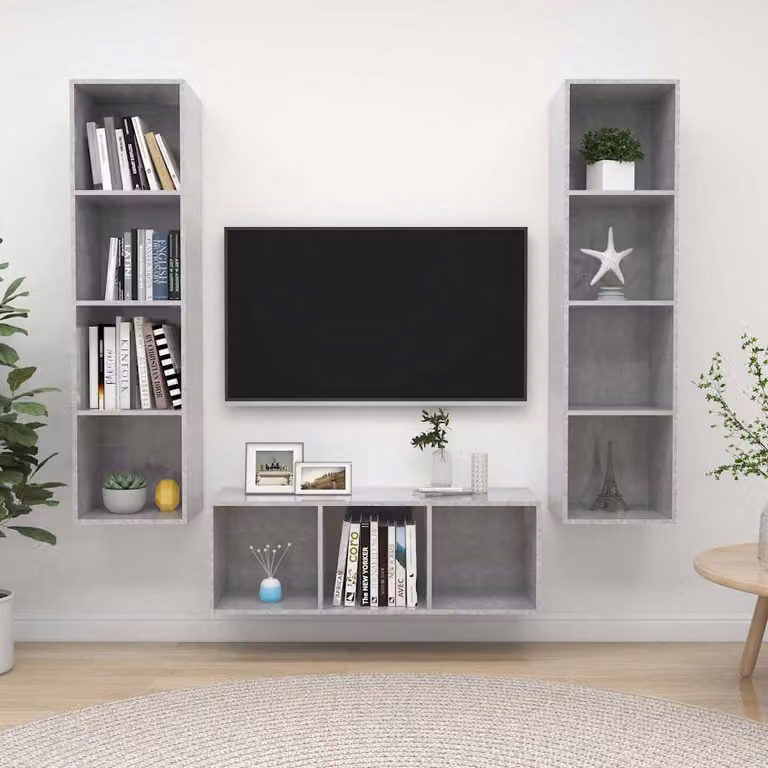 Set Mobili TV Moderno vidaXL in 3 Pezzi Grigio Cemento e Legno MDF per Soggiorno con Supporto a Parete